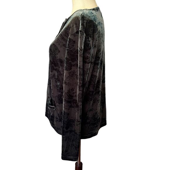 Vintage Ivy + Sage Green Floral Velour Button Front Top w/ pockets Cottagecore - Picture 3 of 7